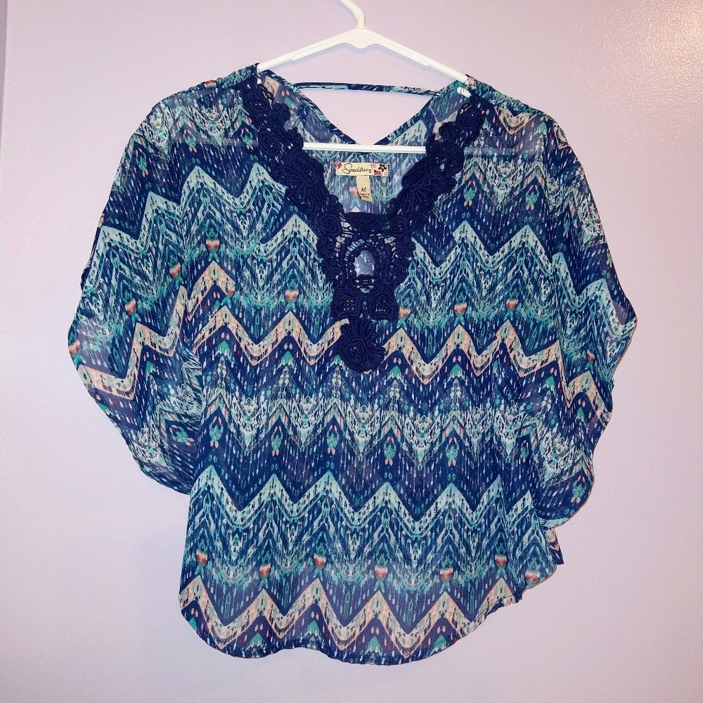 Speechless Sheer Embroidered Teal Coverup